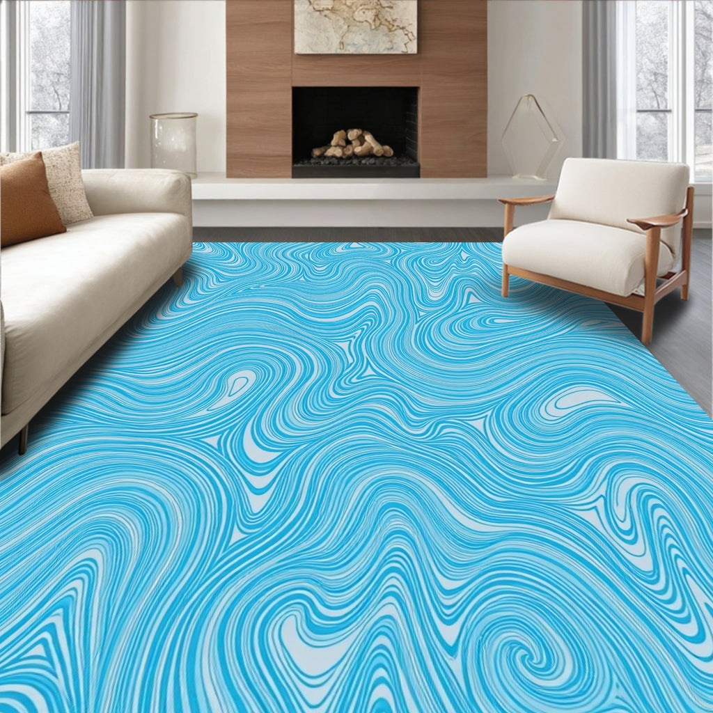 Abstract Blue Swirl Pattern Rug