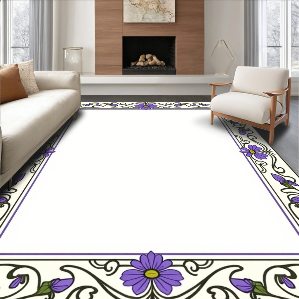 Floral Art Nouveau Inspired Cream Rug