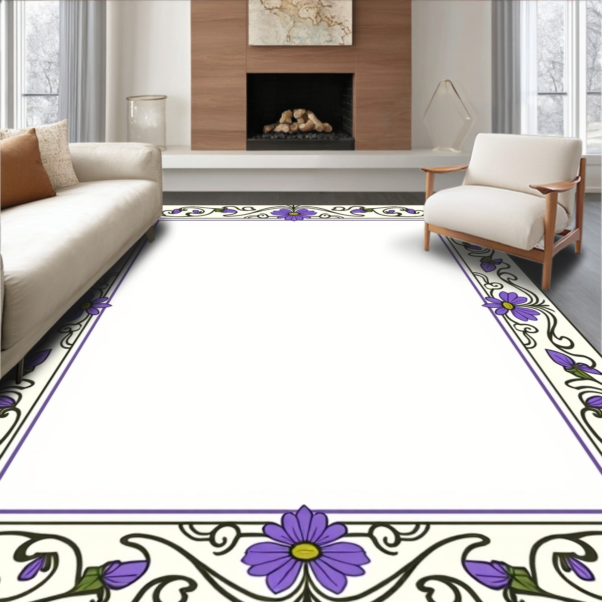 Floral Art Nouveau Inspired Cream Rug
