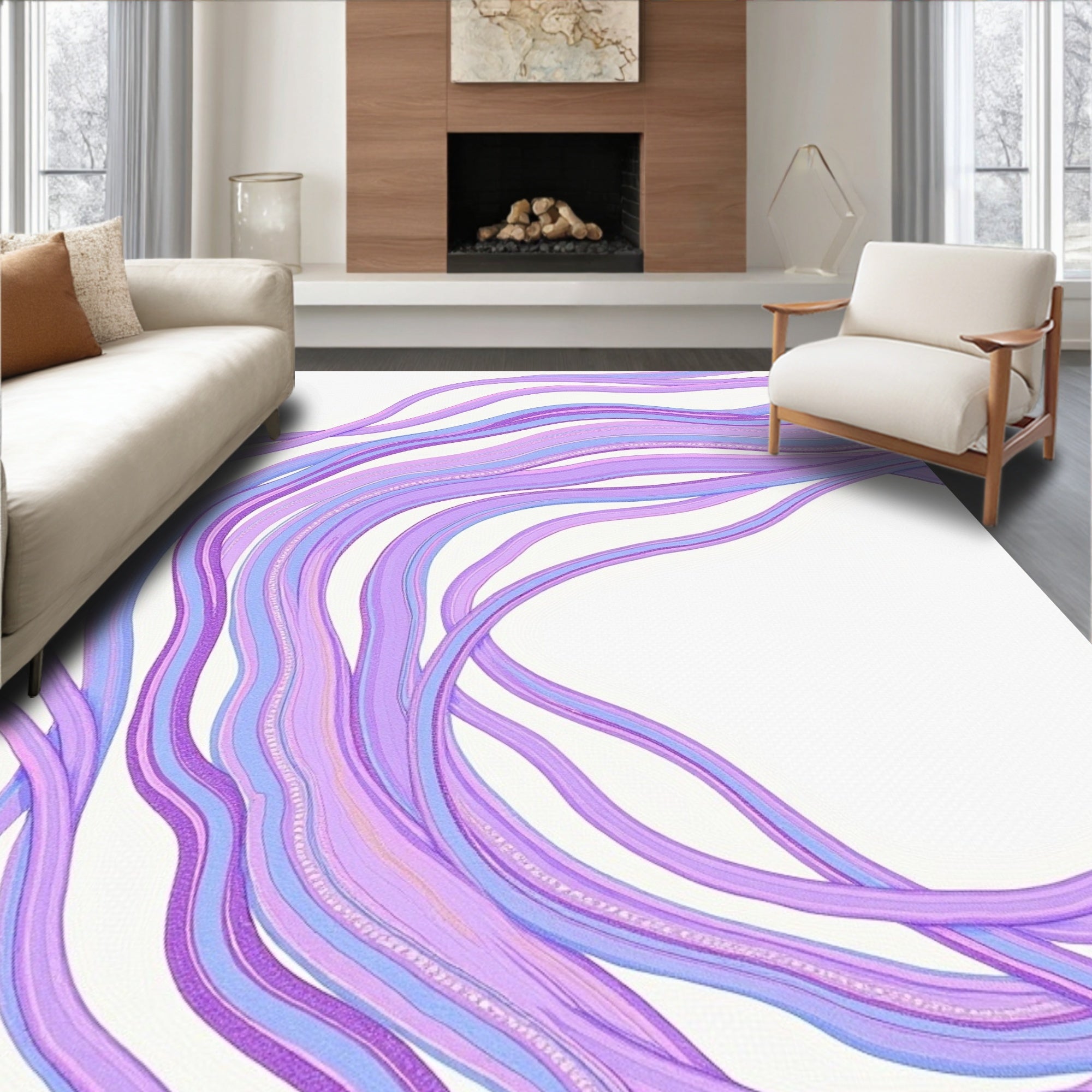 Lavender Blue Wavy Stream Rug