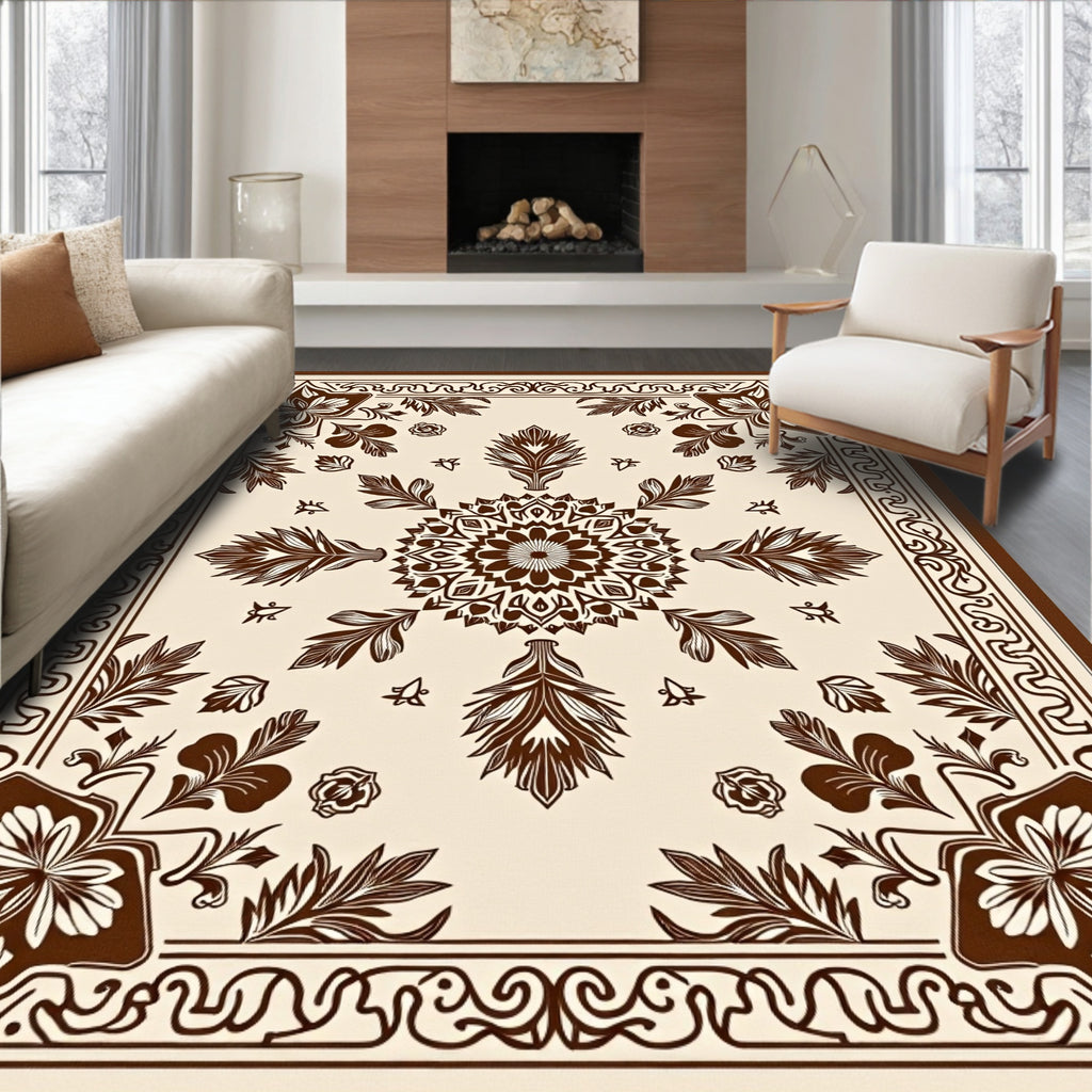 Traditional Brown Floral Medallion Design Rug