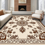 Traditional Brown Floral Medallion Design Rug