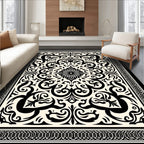 Intricate Black Cream Floral Mandala Rug