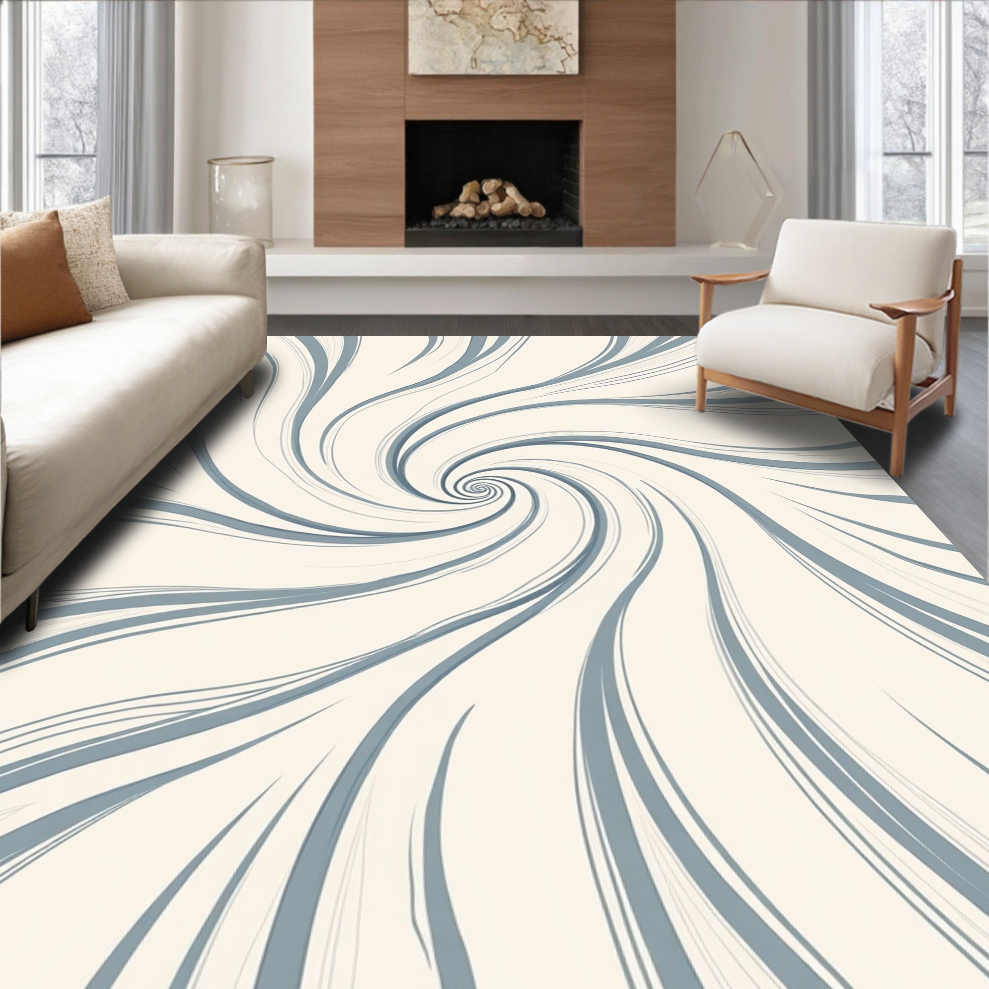 Curved Swirl Abstract Design Rug