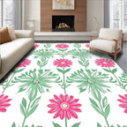 Pink Green Floral Patterned Design Rug