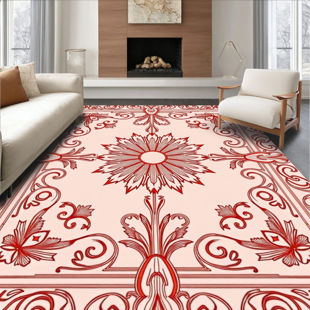 Classic Red Floral Border Design Rug