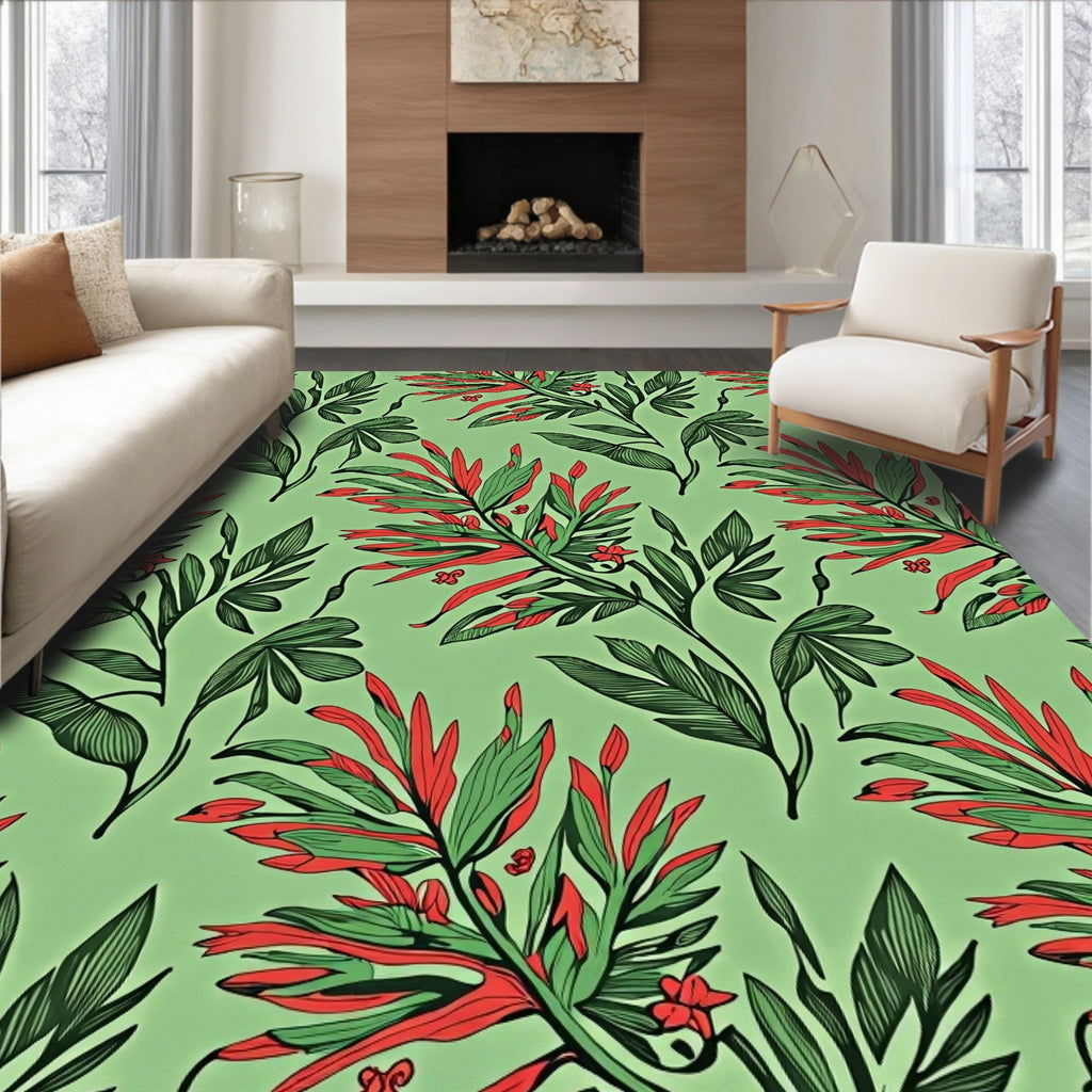 Tropical Leaf Pattern With Red Accents Rug