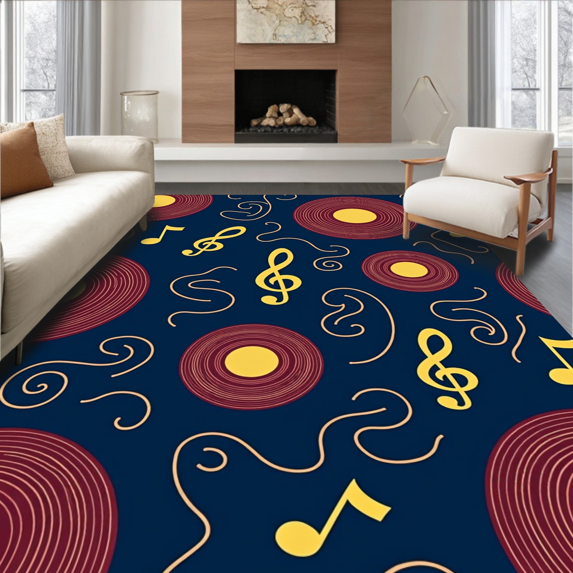 Musical Notes Records Pattern Rug