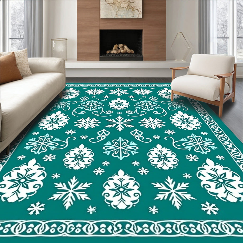 Teal Snowflake Medallion Border Rug