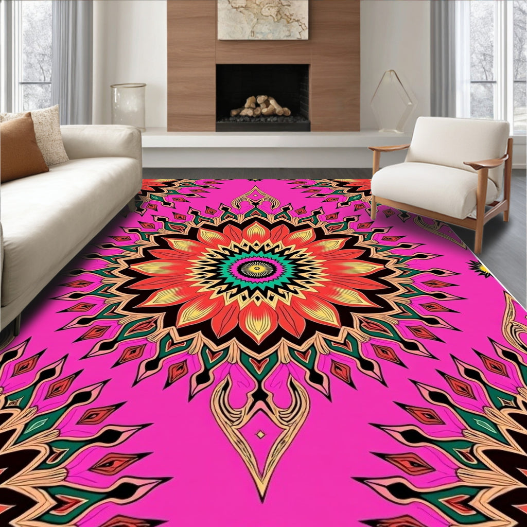 Radiant Floral Mandala Pattern Design Rug