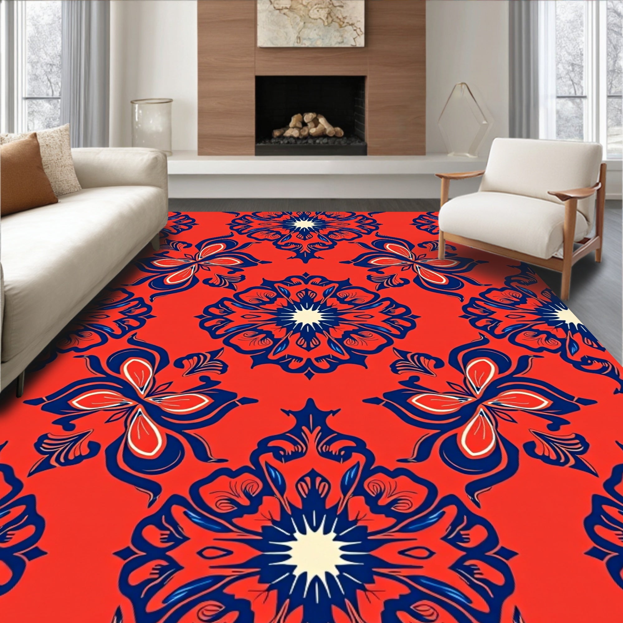 Red Floral Mandala Design Rug
