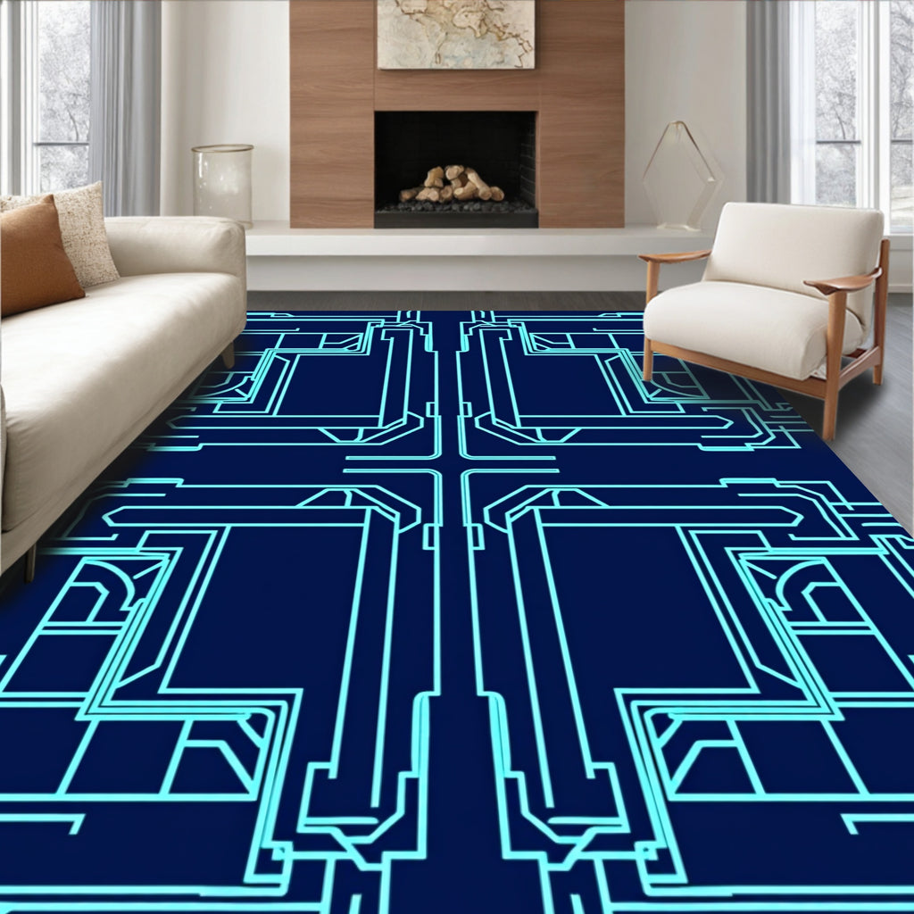 Abstract Circuit Board Geometric Pattern Rug