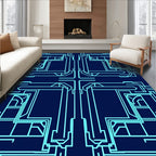 Abstract Circuit Board Geometric Pattern Rug