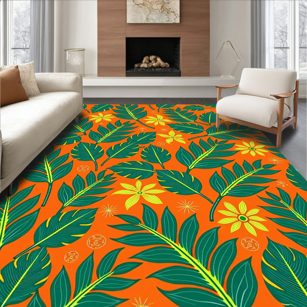 Tropical Leaf And Flower Pattern Rug
