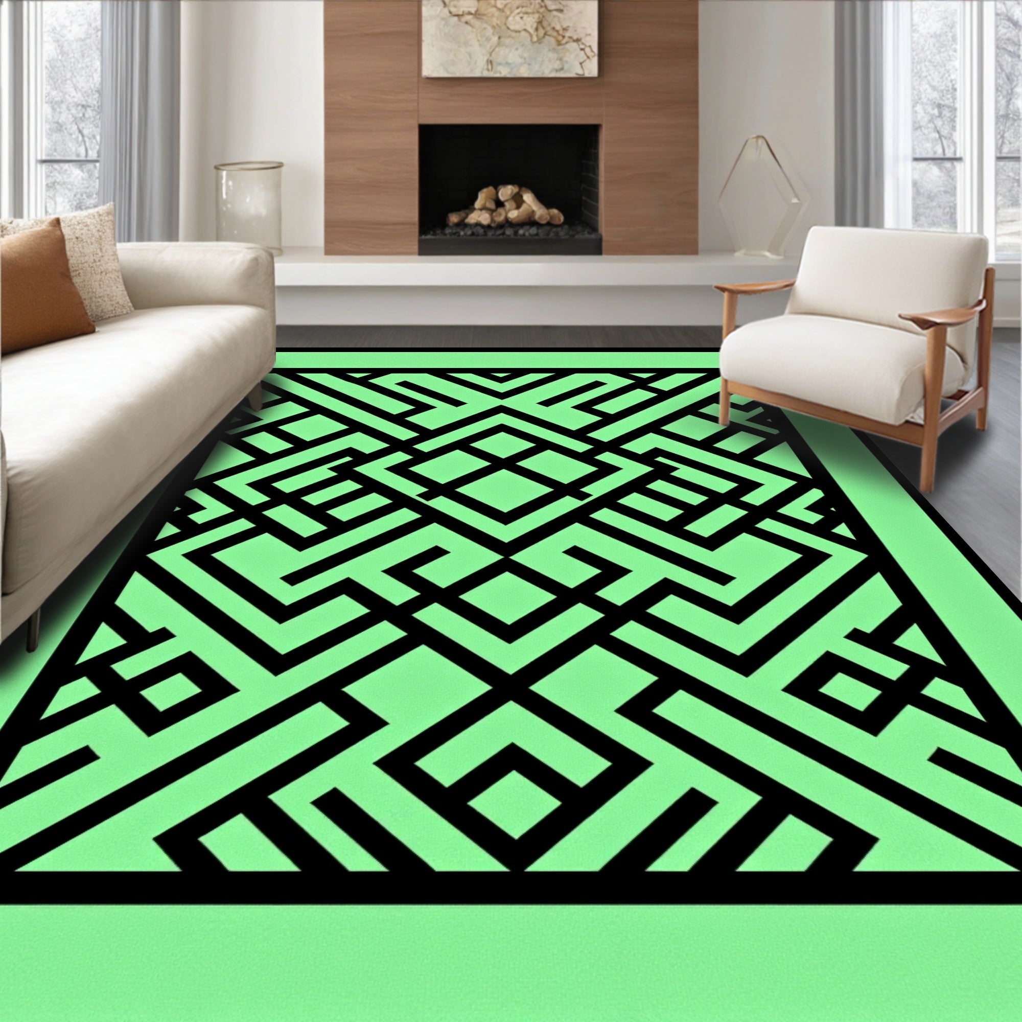 Geometric Symmetry Black Mint Rug