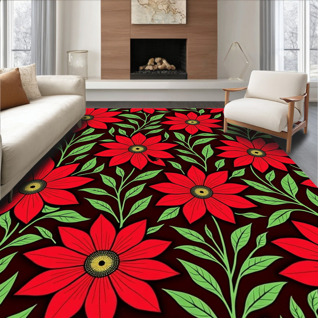 Bold Red Floral Botanical Artistry Rug