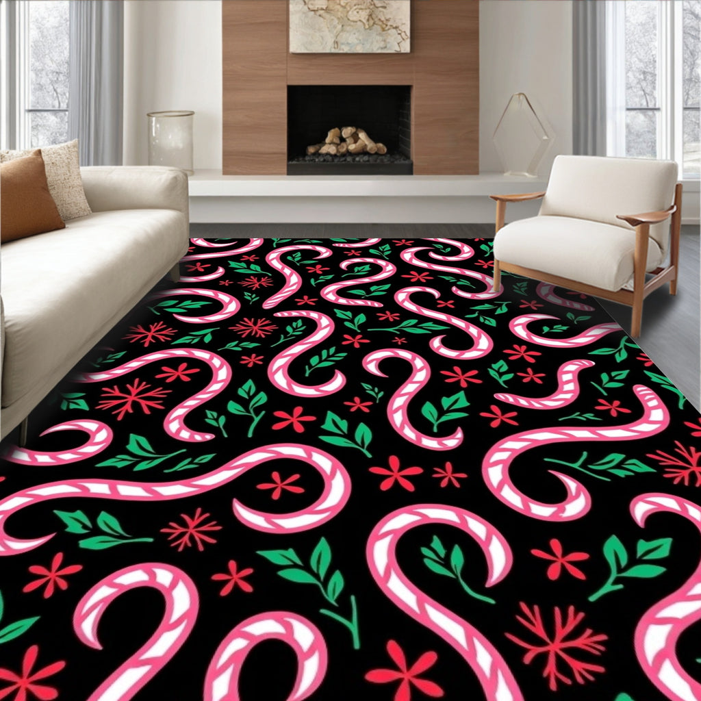 Candy Cane Swirl Red Green Black Rug