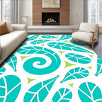 Aqua Leaf and Swirl Pattern Rug