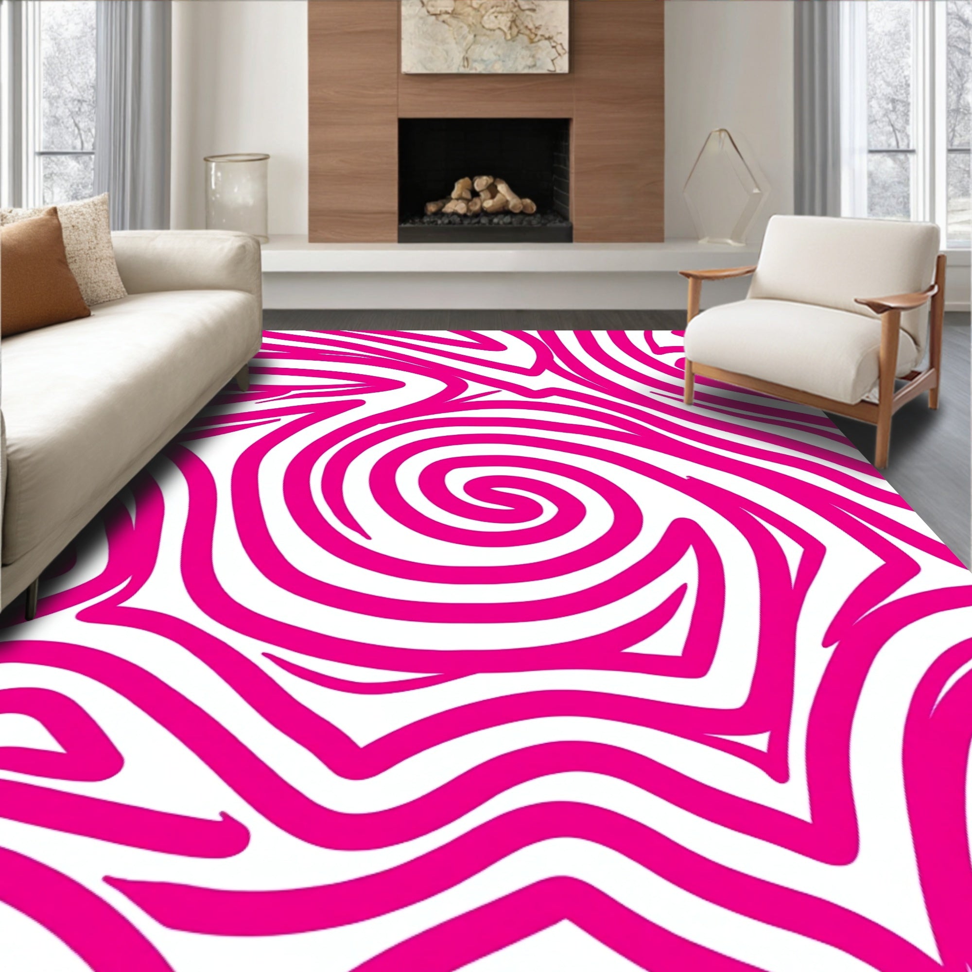 Bold Pink Swirl Abstract Pattern Rug