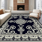 Classic Black Cream Floral Medallion Rug