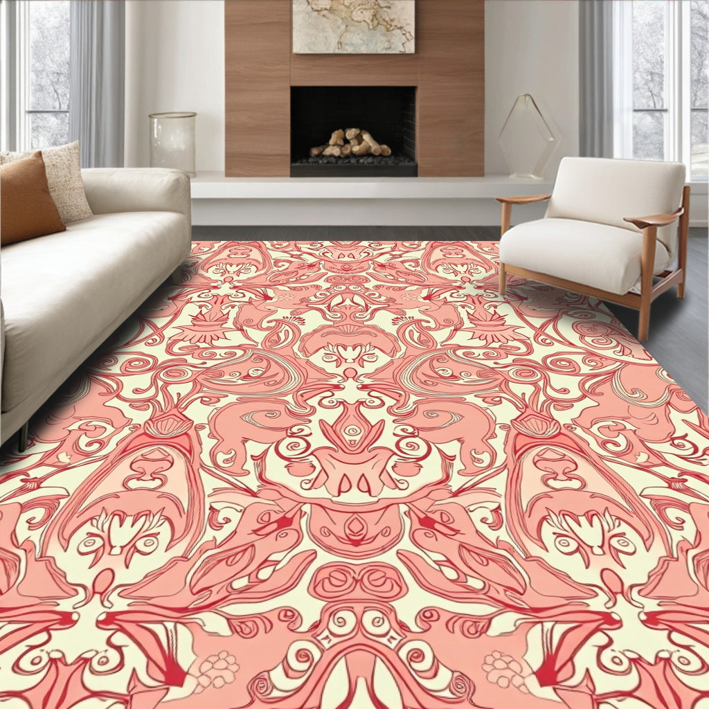 Elegant Red Swirls Floral Motif Rug