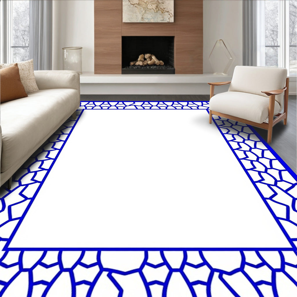 Contempary Blue Abstract Geometric Pattern Rug