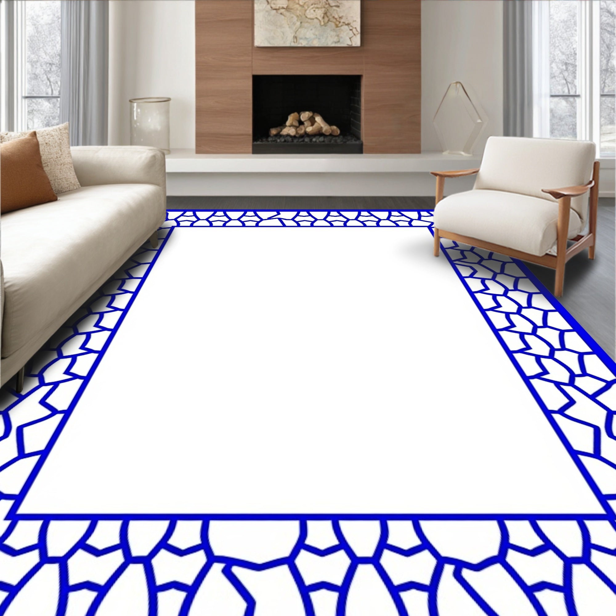 Contempary Blue Abstract Geometric Pattern Rug
