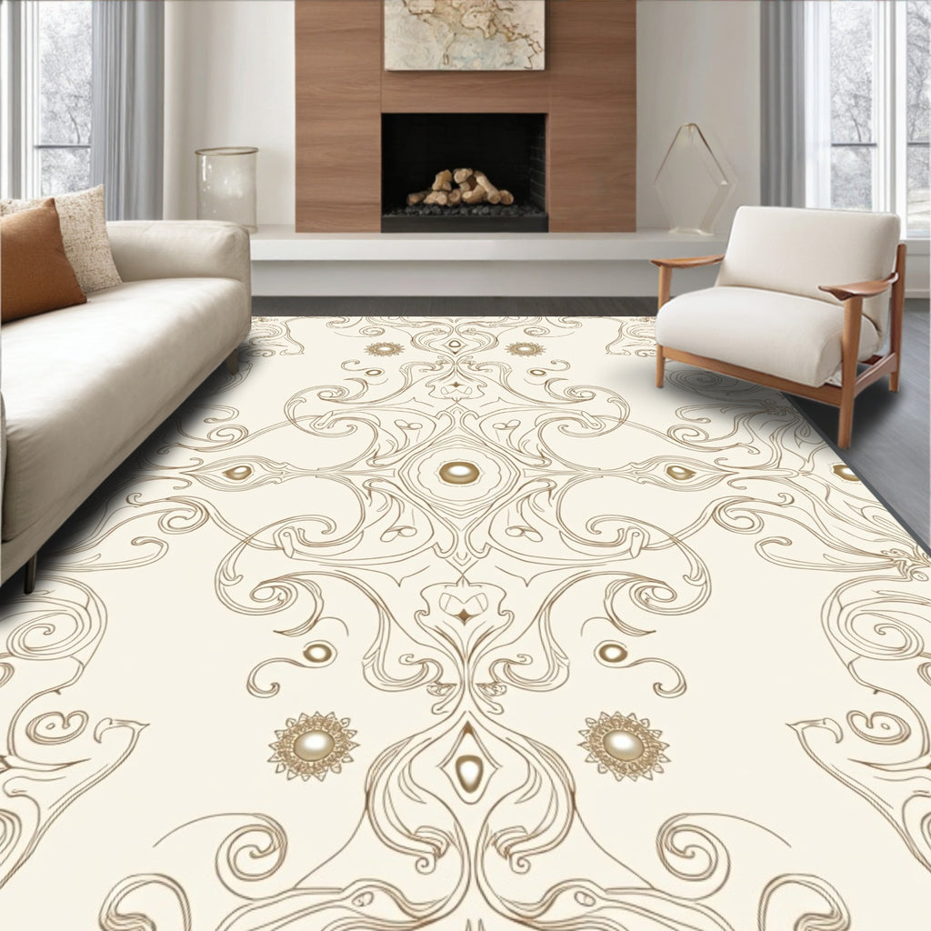 Ornate Gold Swirl Pattern Rug