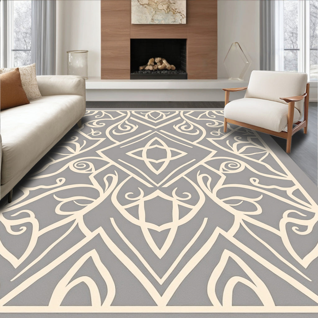 Art Deco Cream Swirl Pattern Rug