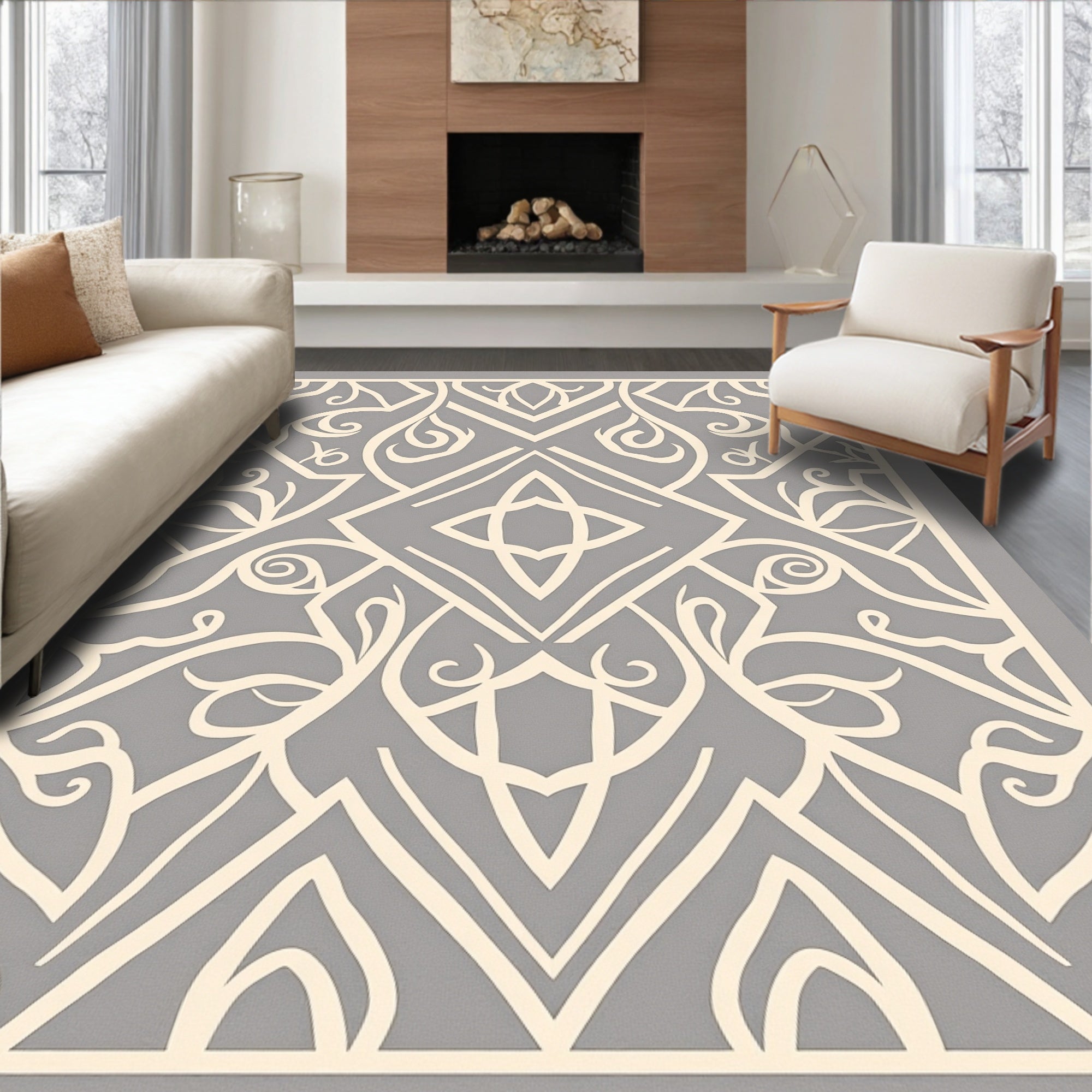 Art Deco Cream Swirl Pattern Rug