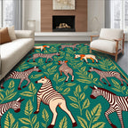 Zebra Pattern with Leafy Greenery Design Rug