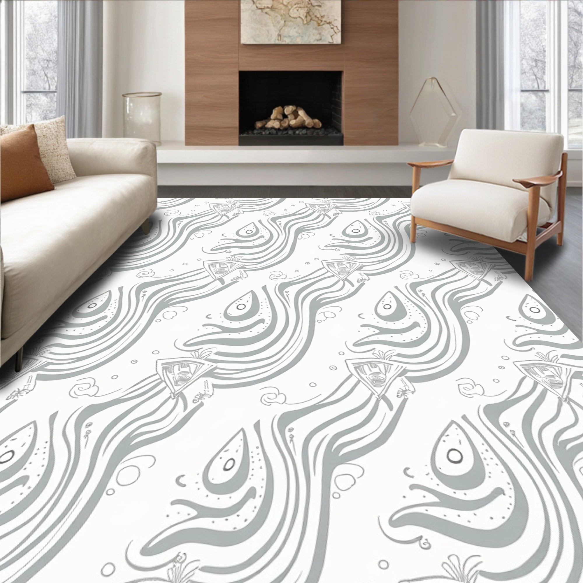 Whimsical Abstract Face Swirls Design Rug