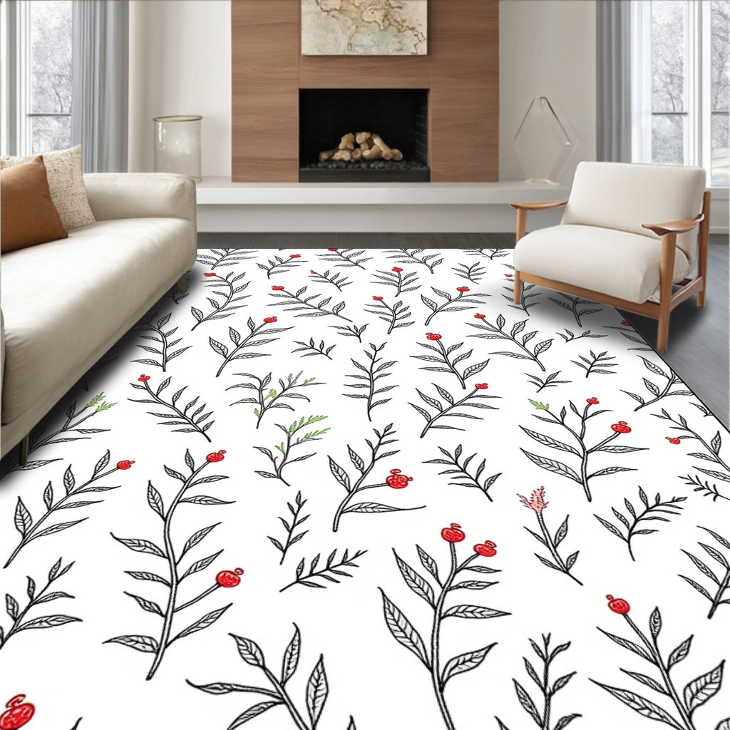 Delicate Red Berry Botanical Sprigs Rug
