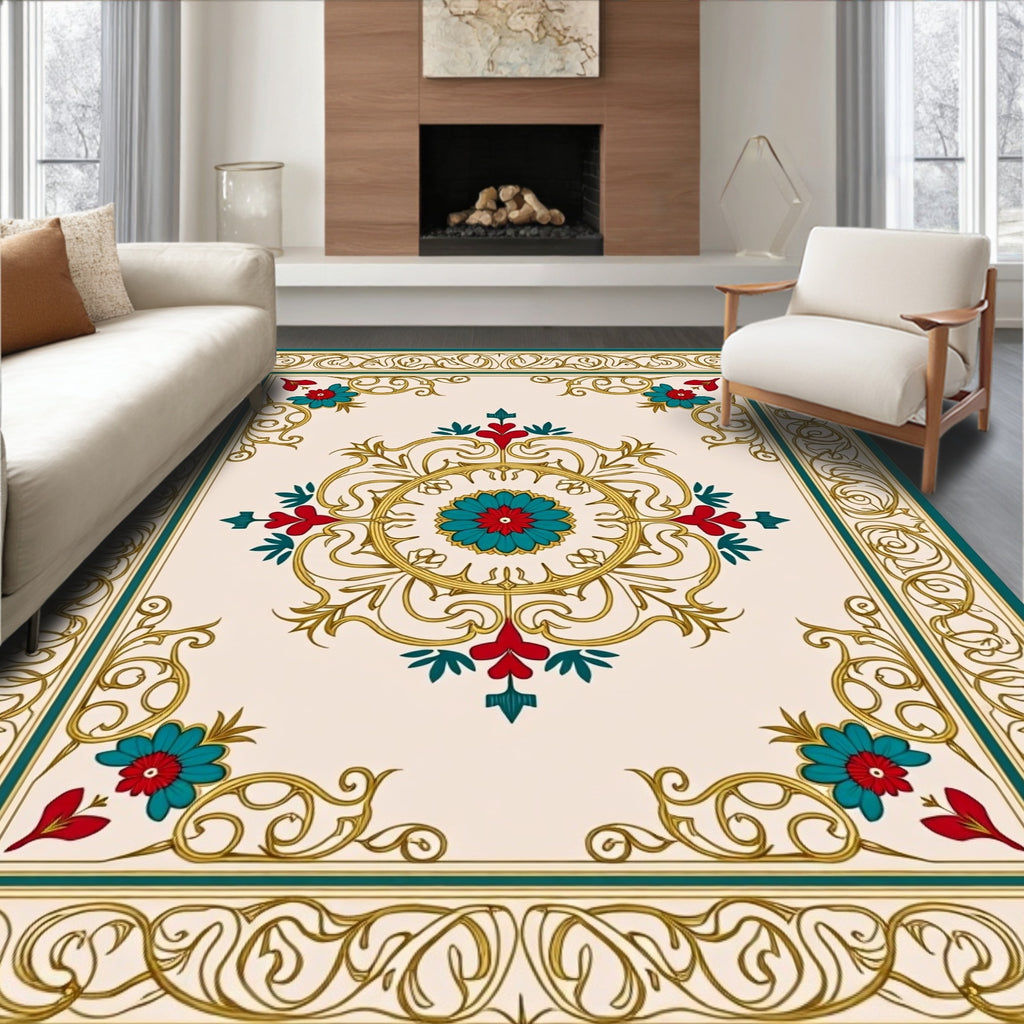 Elegant Floral Medallion Cream Rug
