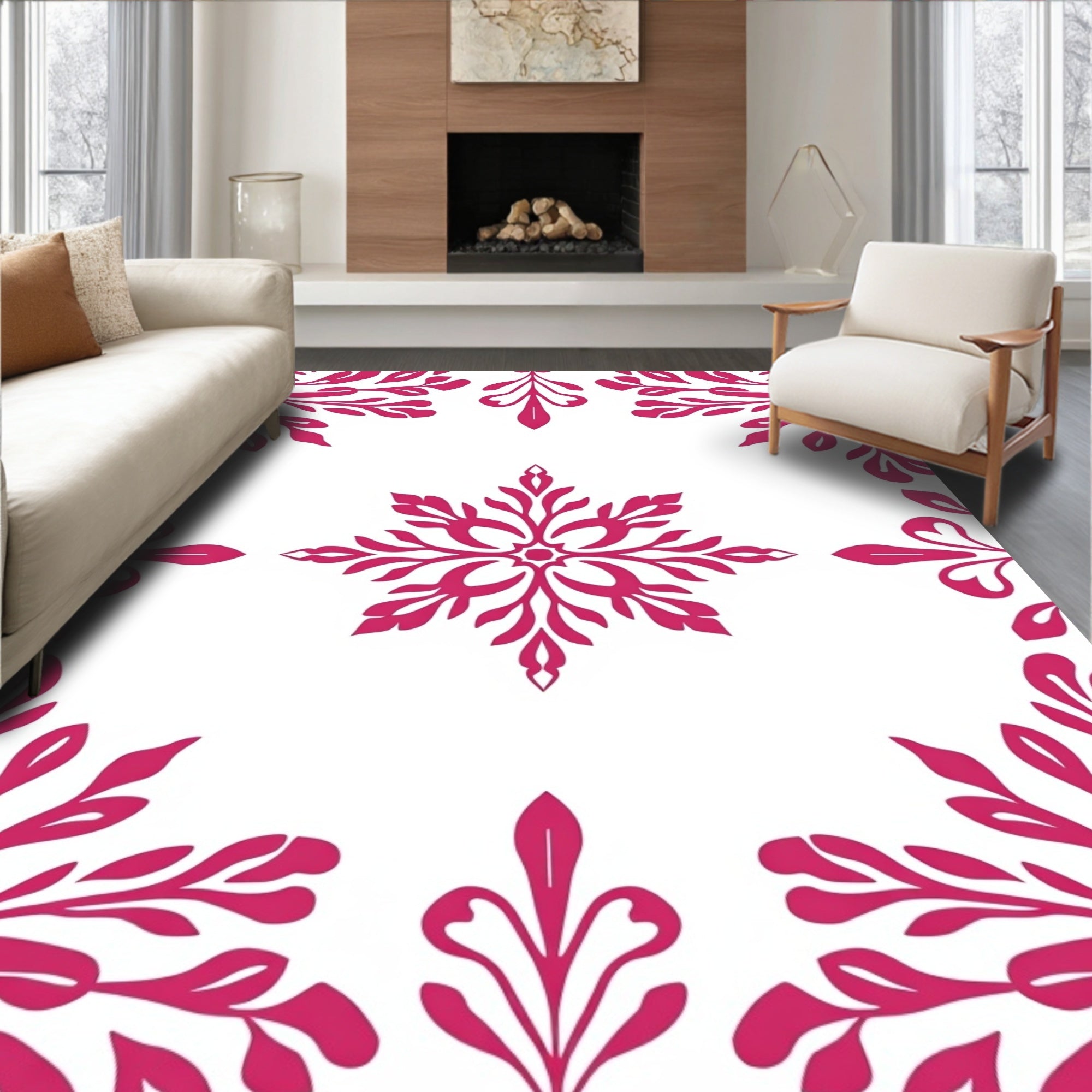 Floral Medallion Border Design Rug