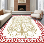 Red Gold Geometric Medallion Pattern Rug