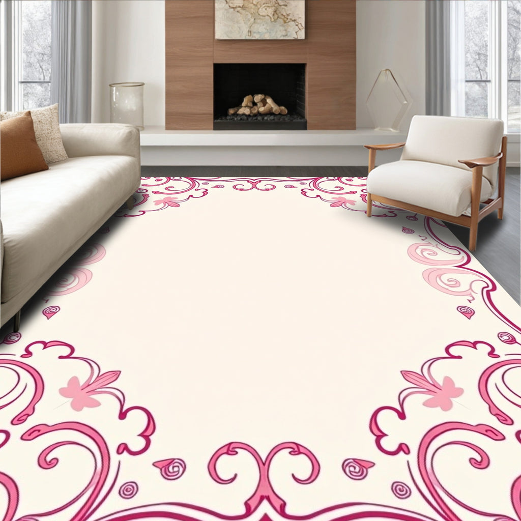 Elegant Pink Swirl Floral Design Rug