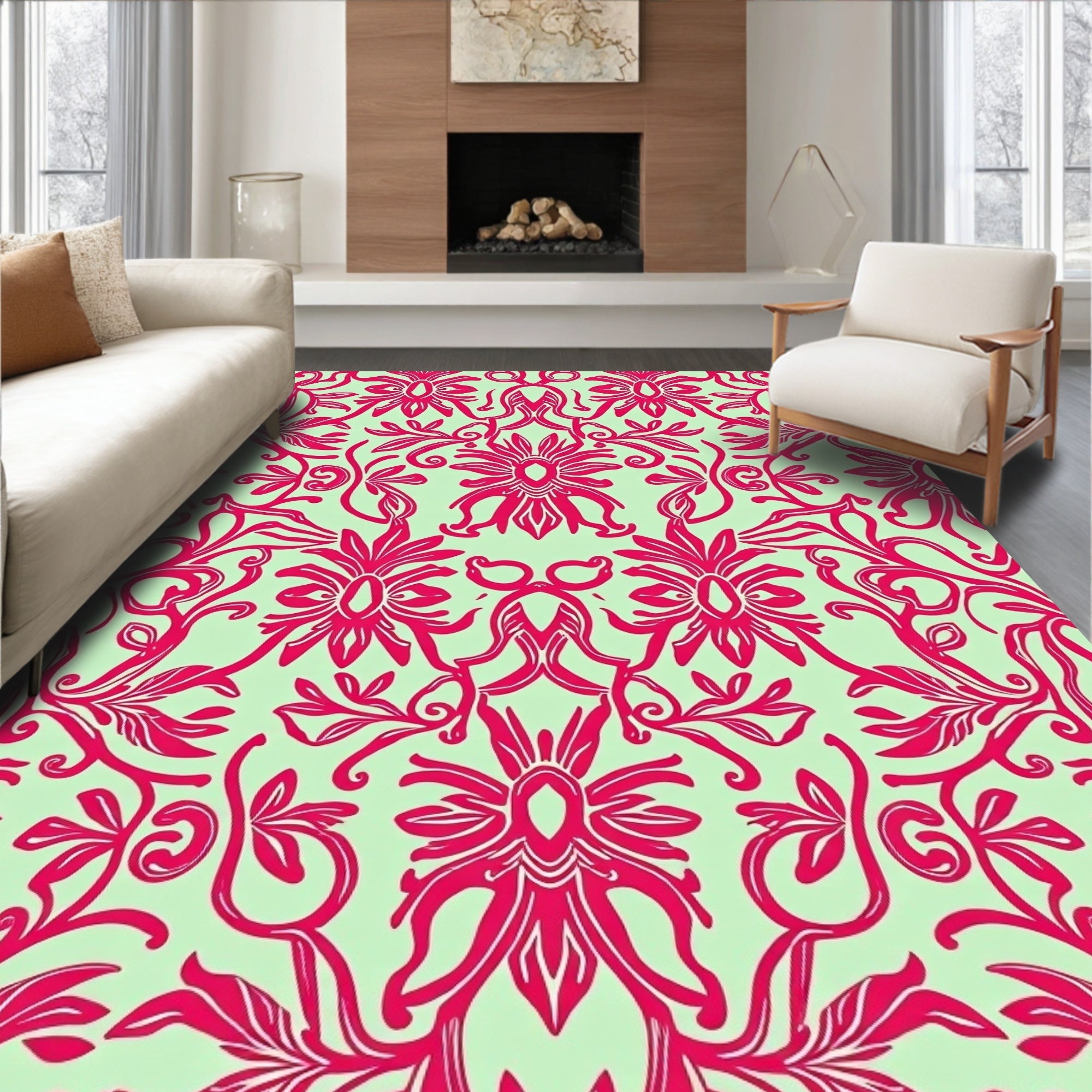 Ornate Floral Scrollwork Pattern Rug
