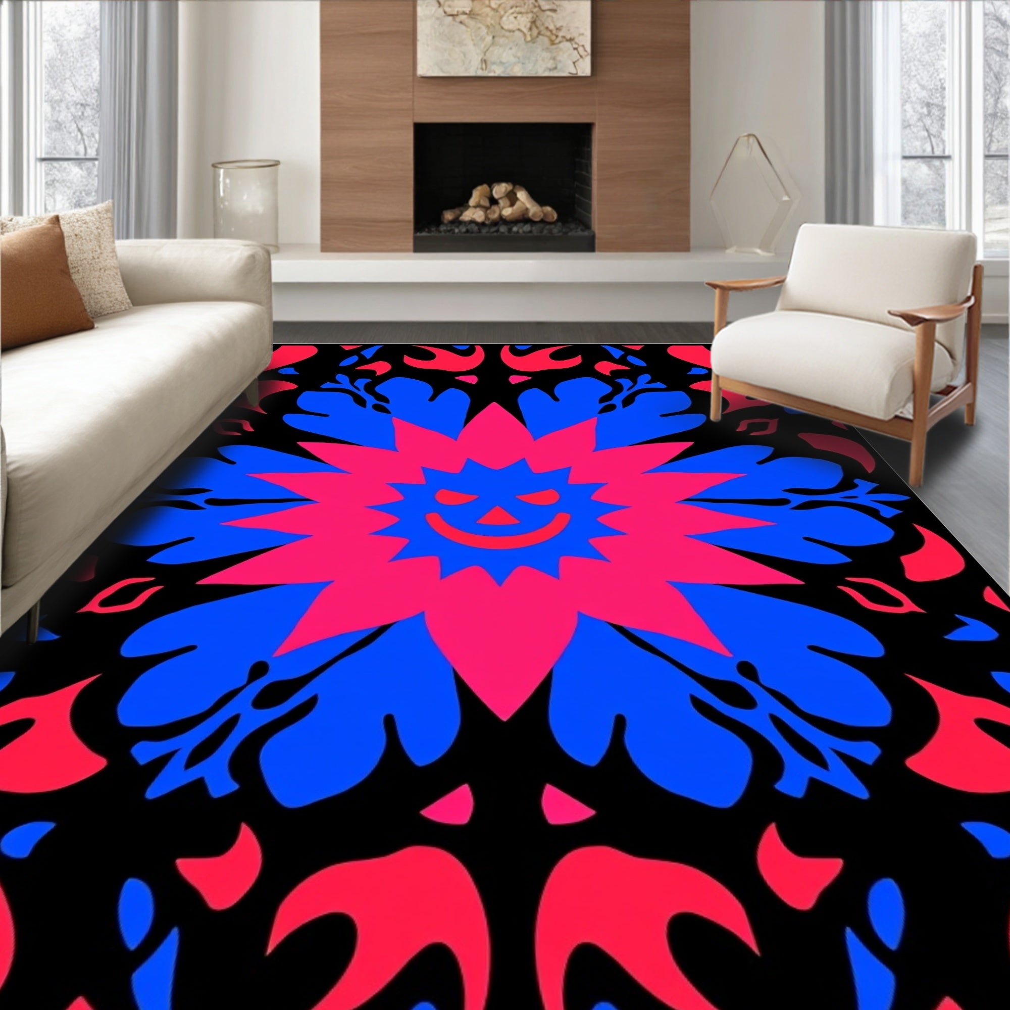 Bold Abstract Floral Face Design Rug
