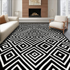 Bold Black White Diamond Pattern Rug
