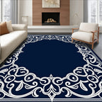 Ornate Floral Scrollwork White Border Rug