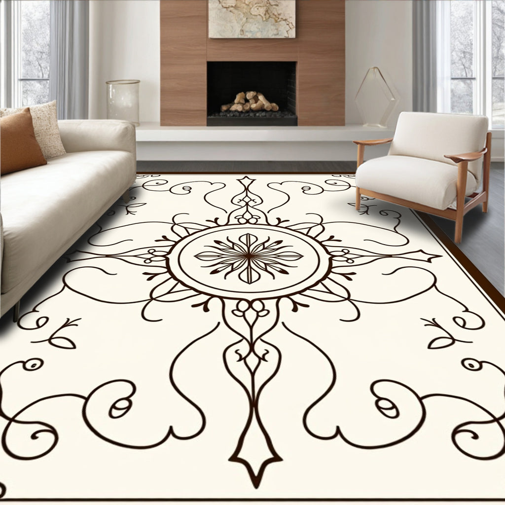 Intricate Scrollwork Ornamented Mandala Design Rug