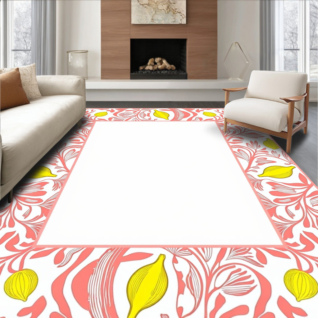 Whimsical Yellow Lemon Floral Pattern Rug