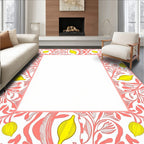 Whimsical Yellow Lemon Floral Pattern Rug