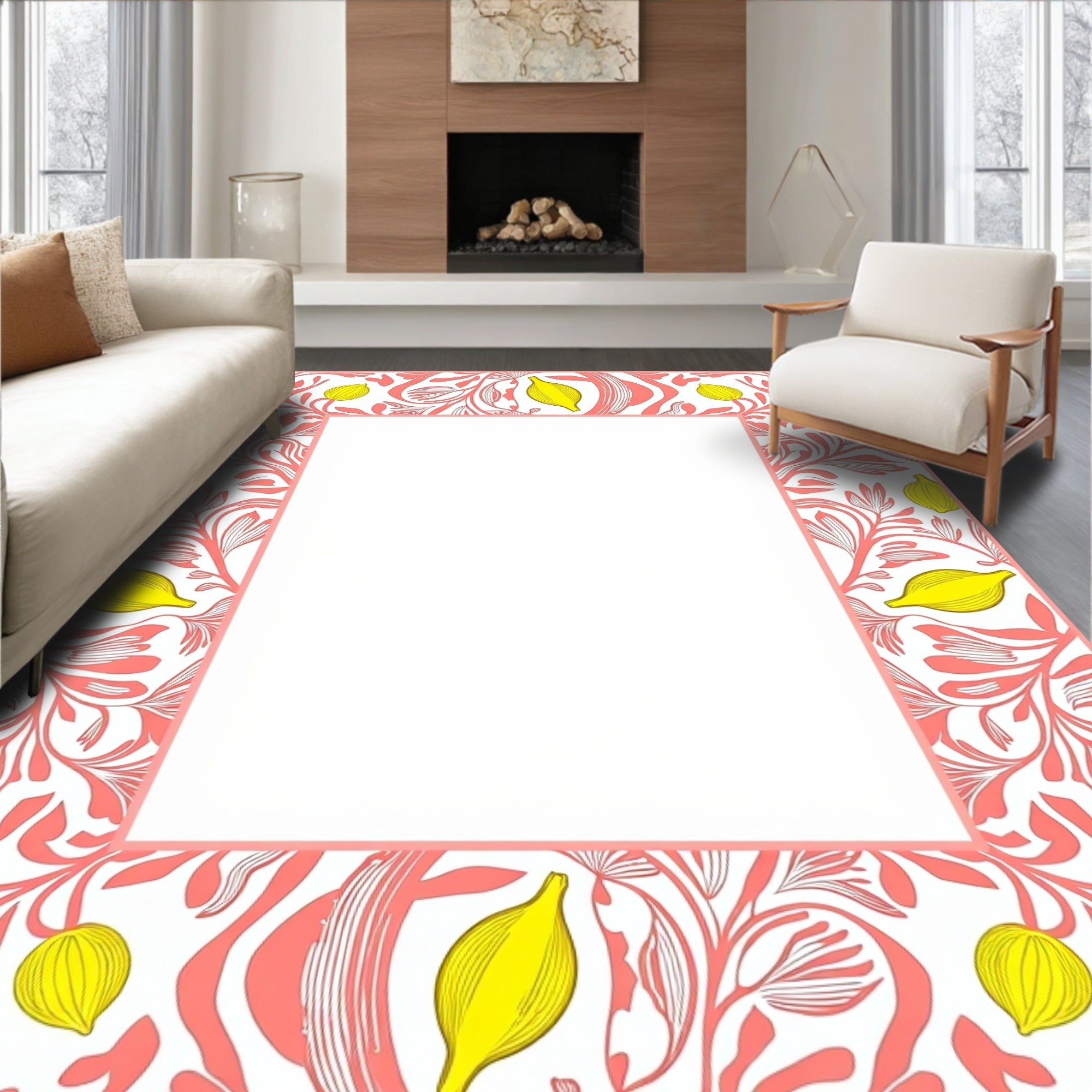 Whimsical Yellow Lemon Floral Pattern Rug