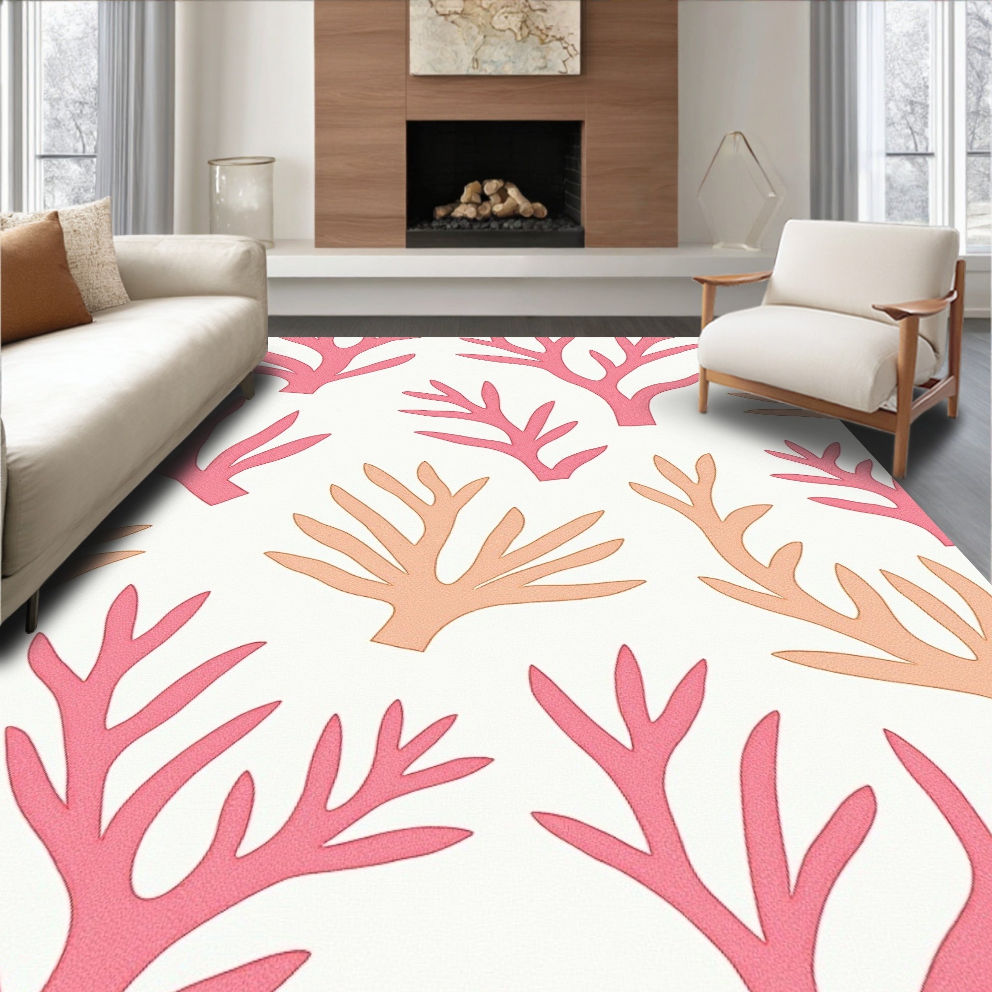 Coral Branch Pattern Abstract Rug