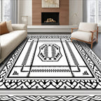 Intricate Black White Geometric Pattern Rug
