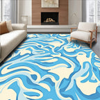 Abstract Blue Cream Swirl Pattern Rug