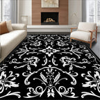 Black White Floral Damask Pattern Rug