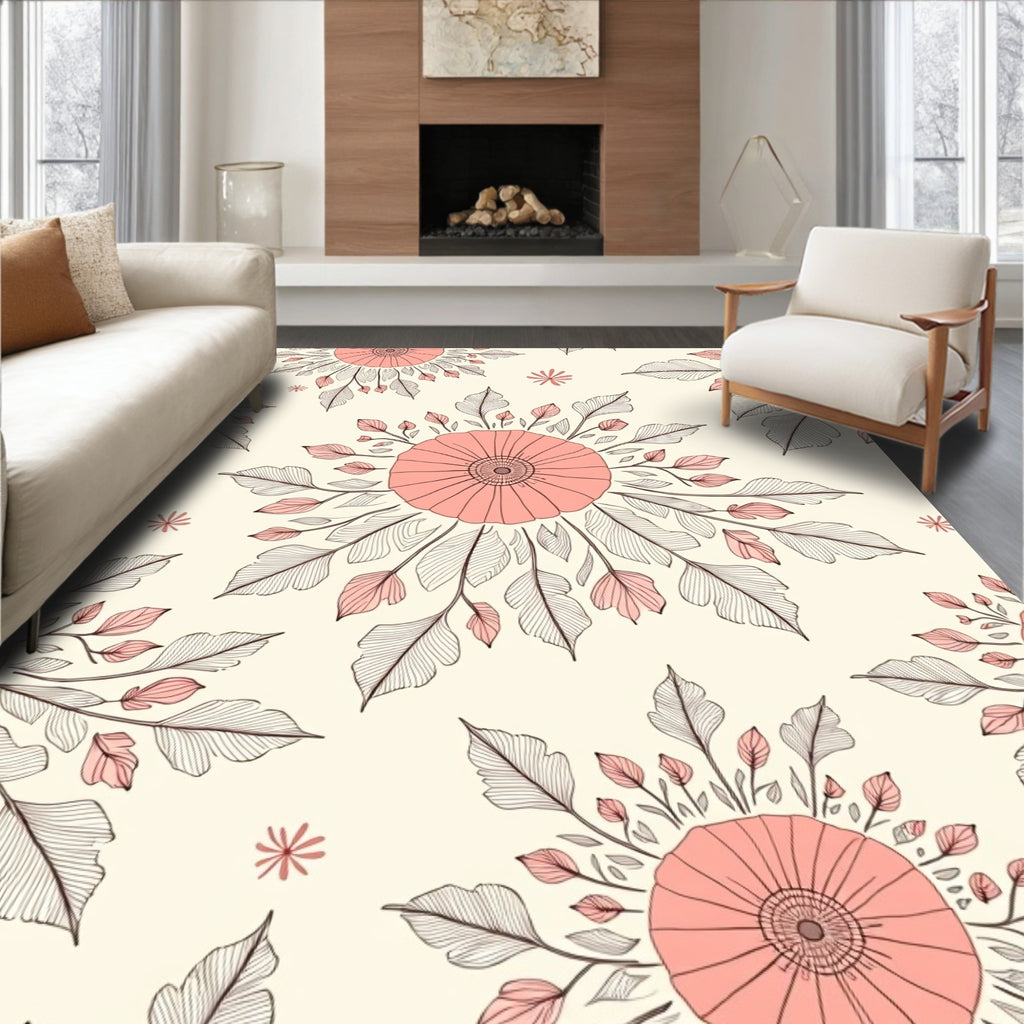 Coral Floral Leaf Pattern Design Rug